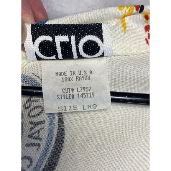 Vintage CLIO Button Down Shirt Sz L Multicolor Palm Trees Tropical Travel - Picture 5 of 10